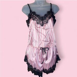 NIB Pink and Black Eyelash Lace Chemise set 6